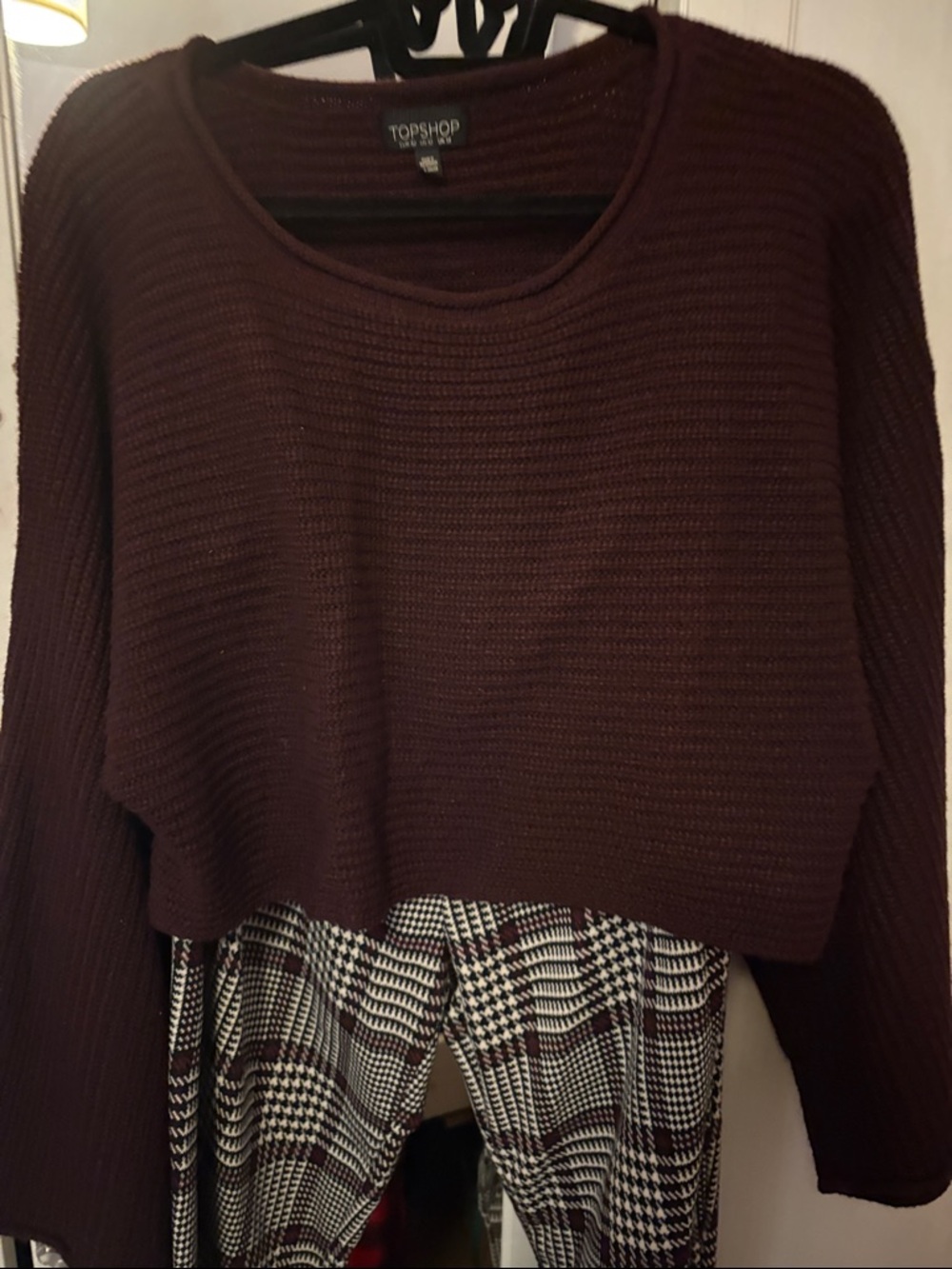 Topshop Deep Burgundy Cropped Ribbed Sweater